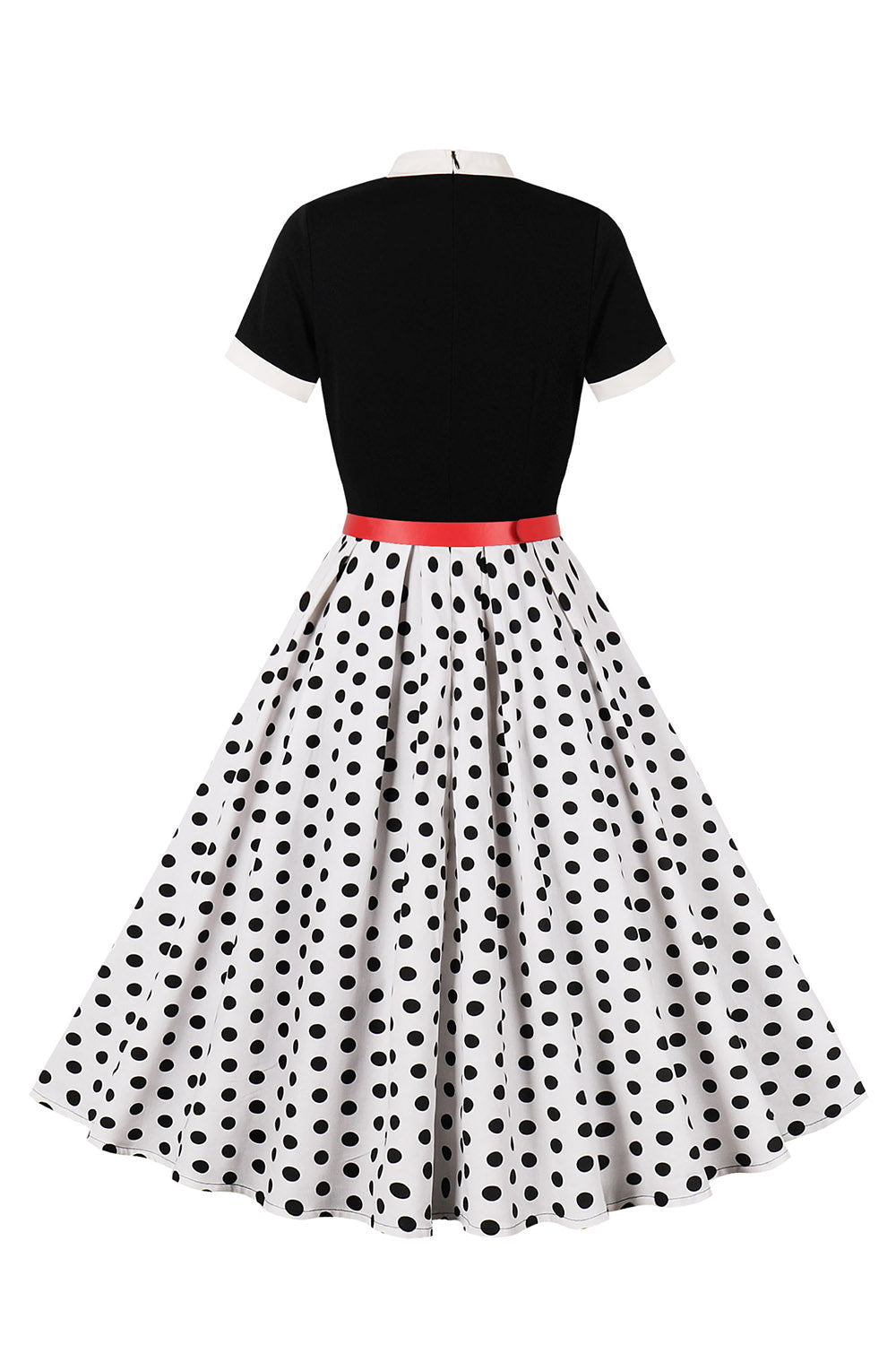 Robe noire à pois style années 50, A-ligne, manches courtes et ceinture