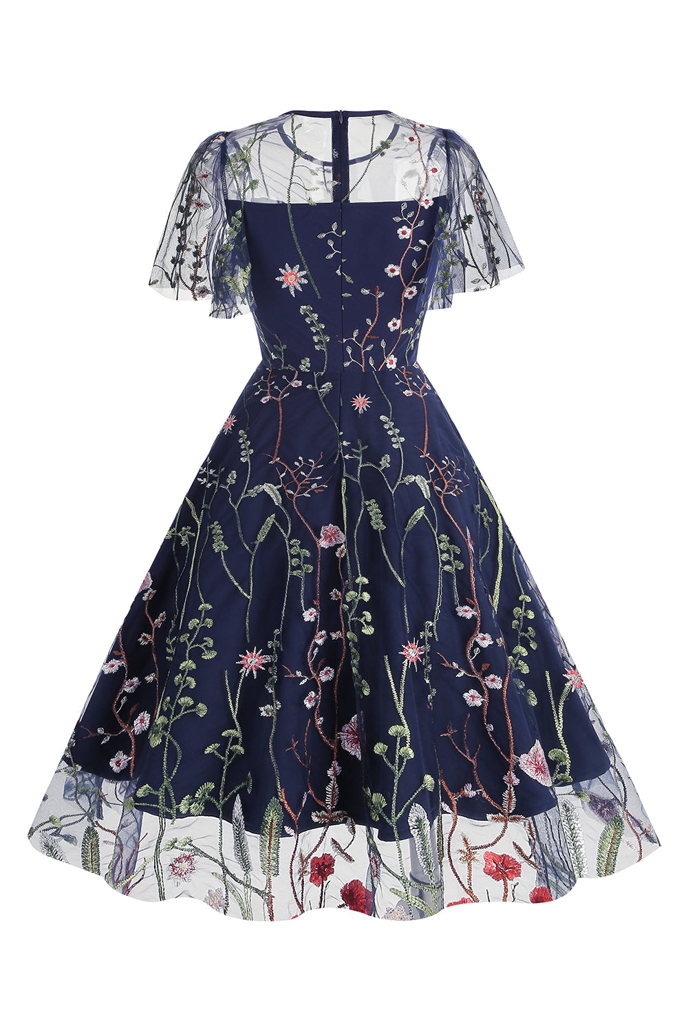 Robe abricot en tulle imprimé, A-ligne à manches courtes style années 50