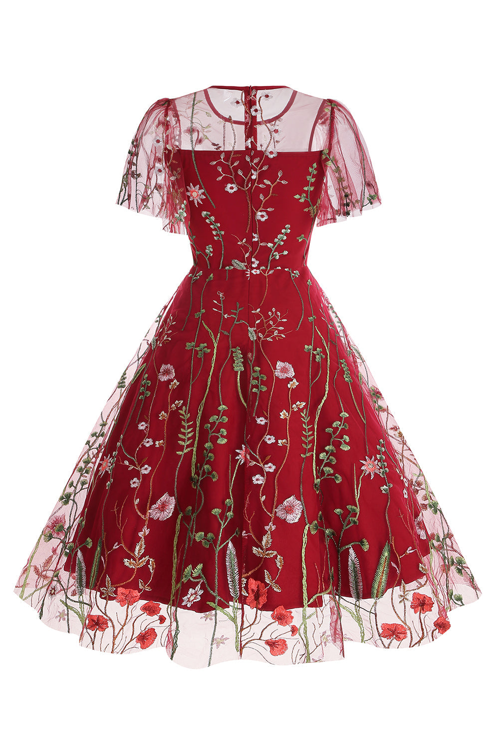 Robe abricot en tulle imprimé, A-ligne à manches courtes style années 50