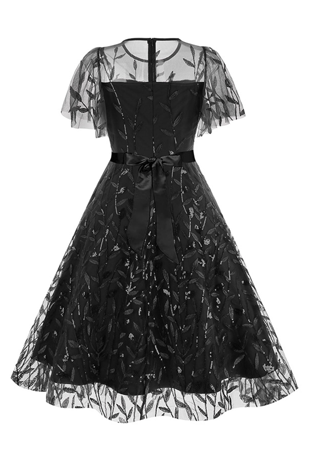 Robe vintage abricot élégante à paillettes et broderies feuillage en maille