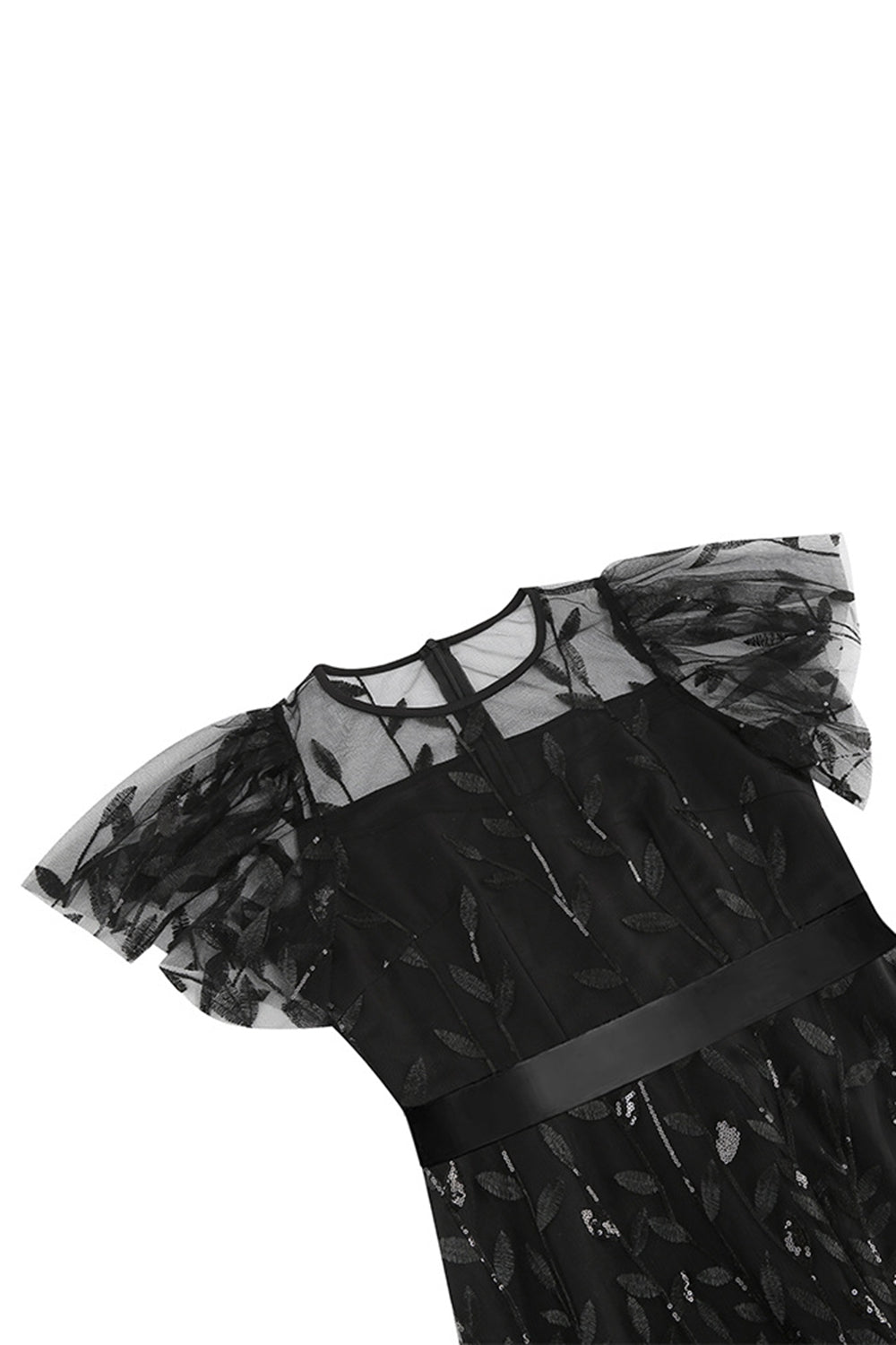 Robe vintage abricot élégante à paillettes et broderies feuillage en maille