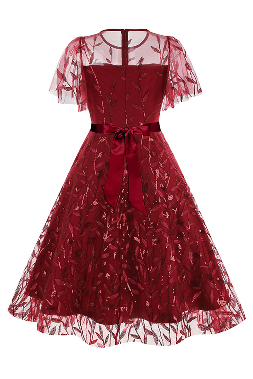 Robe vintage abricot élégante à paillettes et broderies feuillage en maille