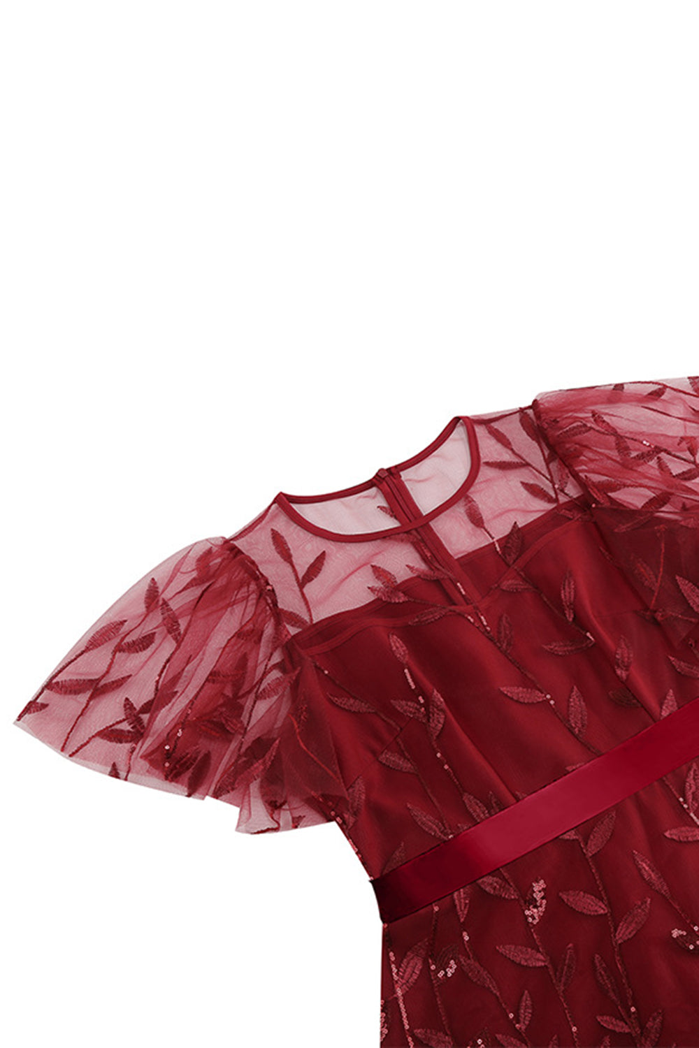 Robe vintage abricot élégante à paillettes et broderies feuillage en maille