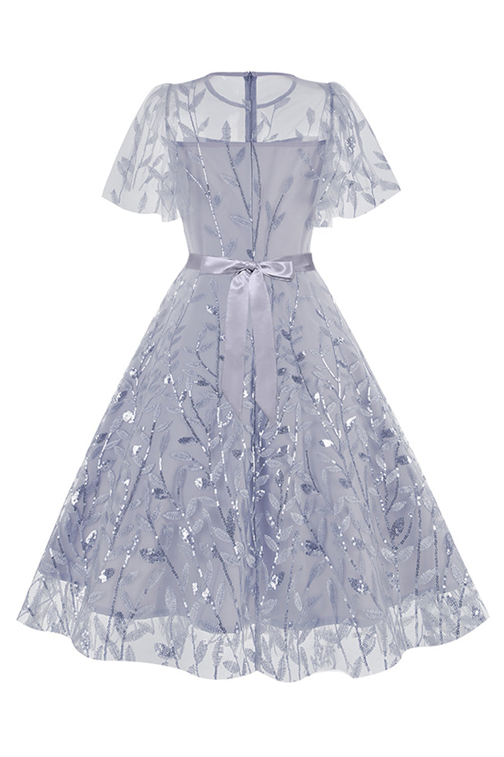 Robe vintage abricot élégante à paillettes et broderies feuillage en maille