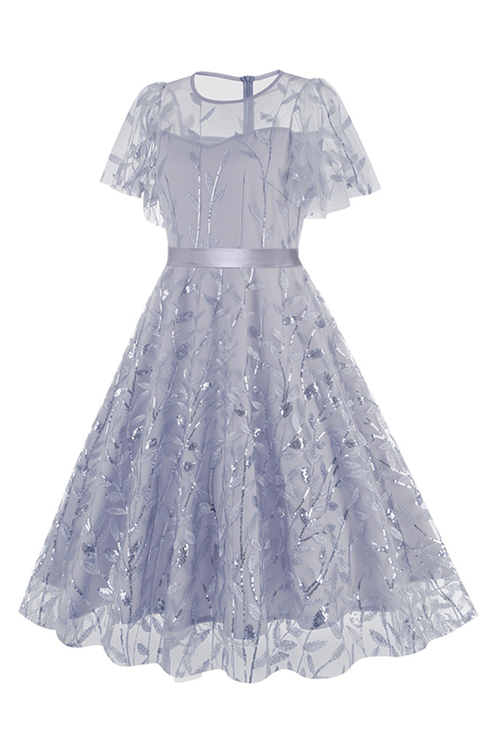 Robe vintage abricot élégante à paillettes et broderies feuillage en maille