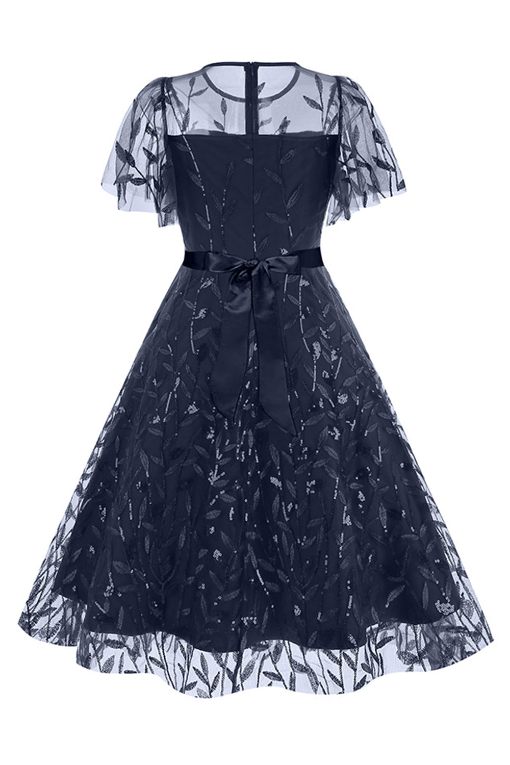 Robe vintage abricot élégante à paillettes et broderies feuillage en maille