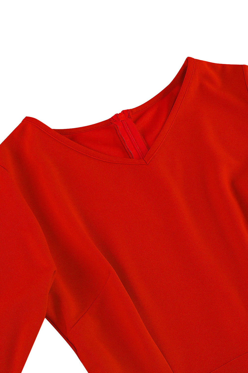 Robe midi abricot style années 50, A-ligne, col en V et demi-manches