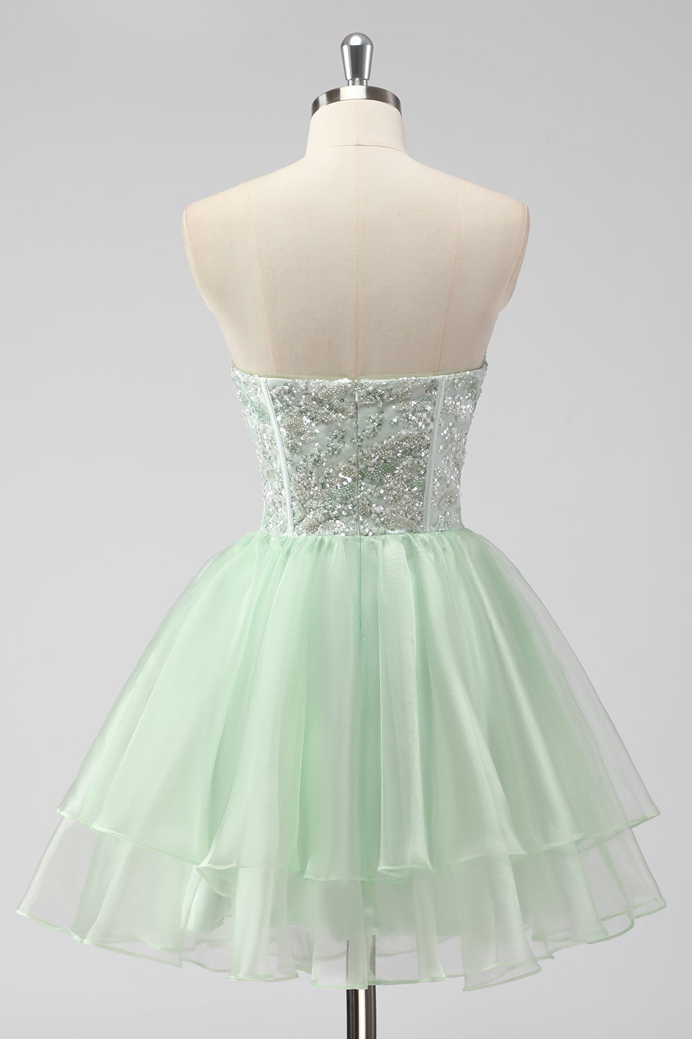 Robe courte vert clair sans bretelles, corset – coupe A-ligne spéciale retrouvailles