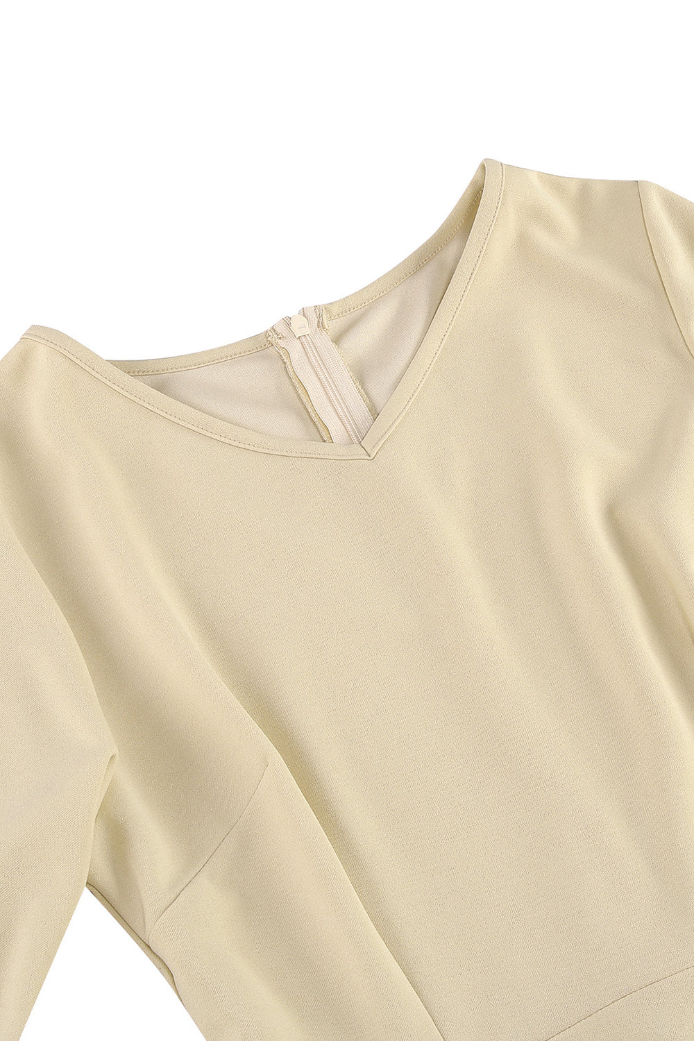 Robe midi abricot style années 50, A-ligne, col en V et demi-manches