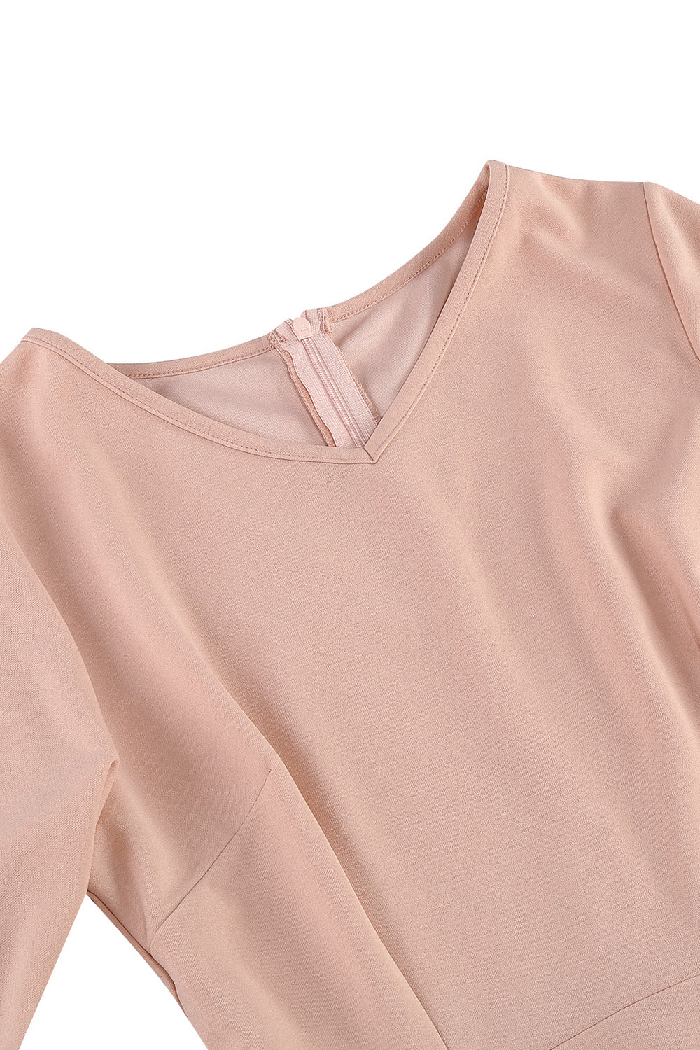 Robe midi abricot style années 50, A-ligne, col en V et demi-manches