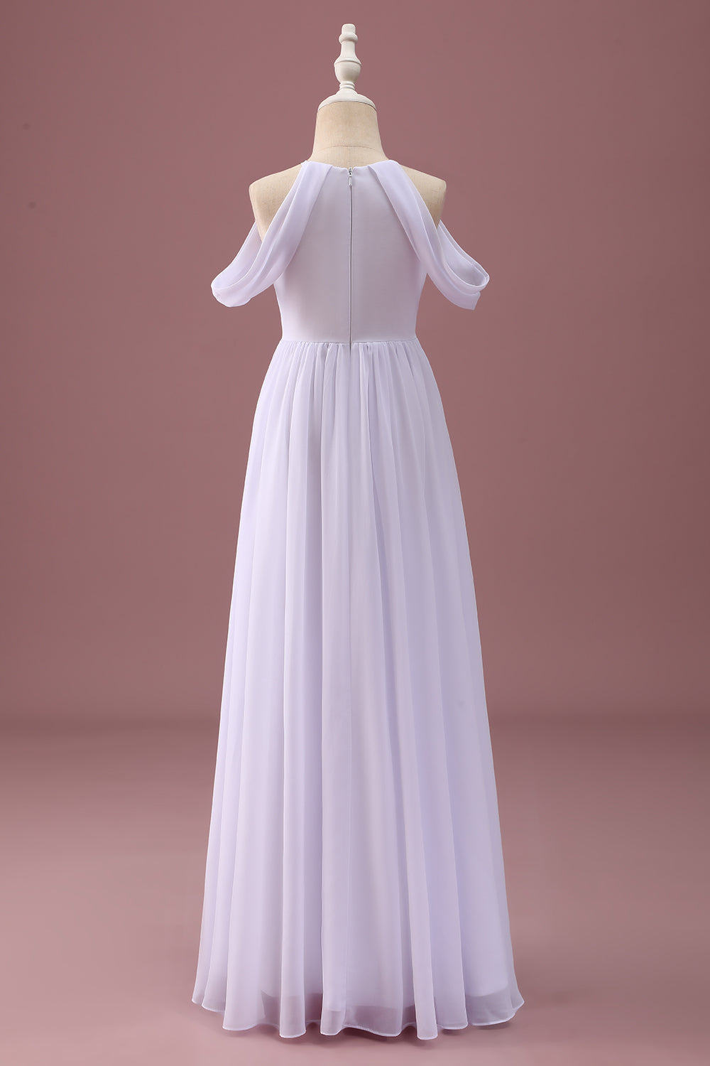 Robe blanche A-ligne froncée en mousseline, épaules dénudées – junior