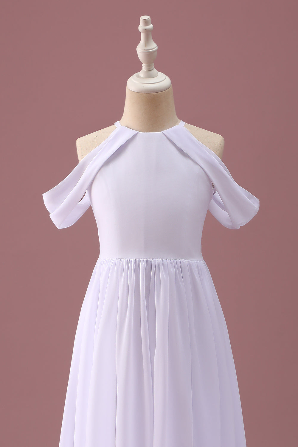 Robe blanche A-ligne froncée en mousseline, épaules dénudées – junior