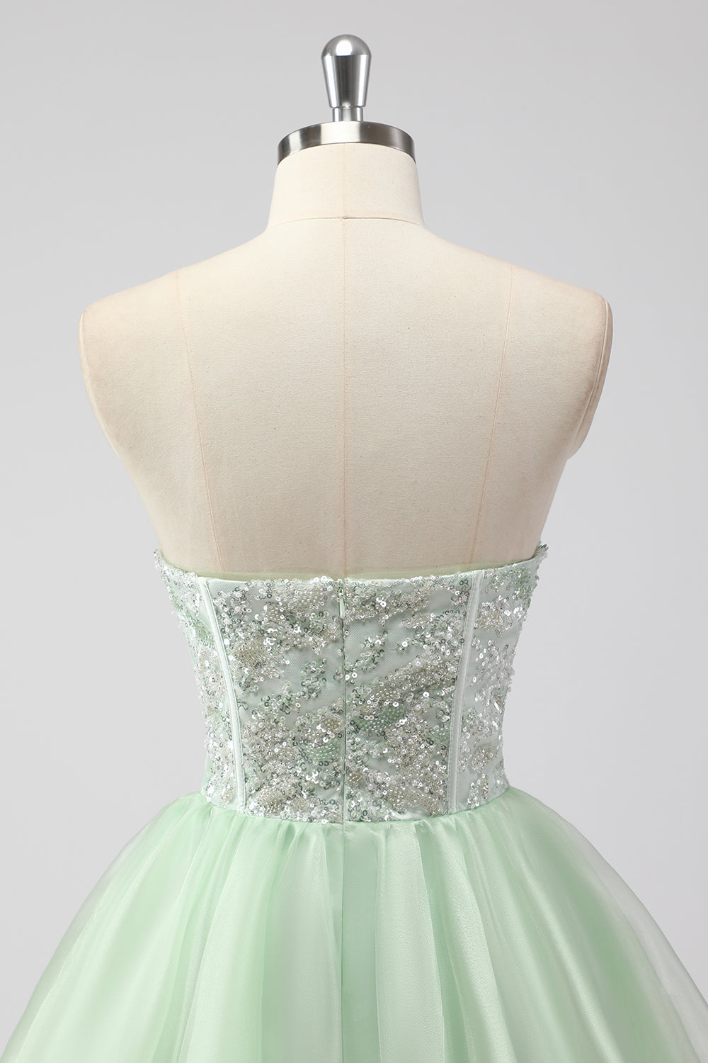 Robe courte vert clair sans bretelles, corset – coupe A-ligne spéciale retrouvailles